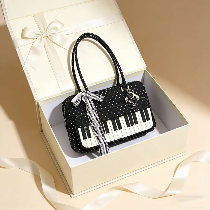 Lightweight Abeibi Polka-Dot Black And White Piano Key Shoulder Bag 🇨🇳