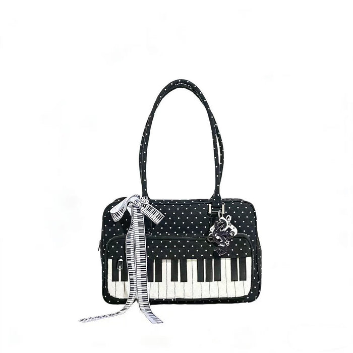 Lightweight Abeibi Polka-Dot Black And White Piano Key Shoulder Bag 🇨🇳