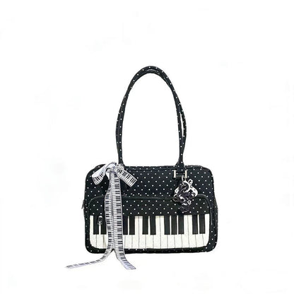 Lightweight Abeibi Polka-Dot Black And White Piano Key Shoulder Bag 🇨🇳