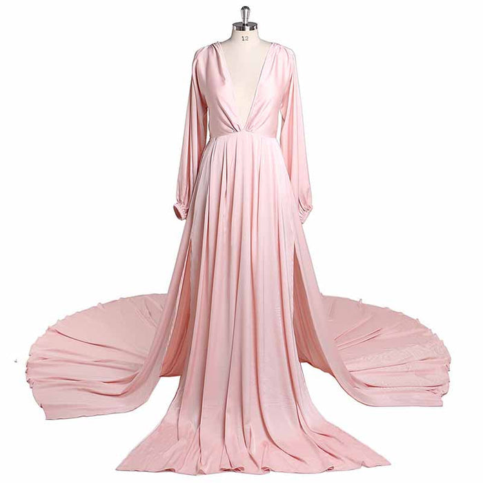 Long Gown Flared Long Sleeve Maxi Maternity Dress
