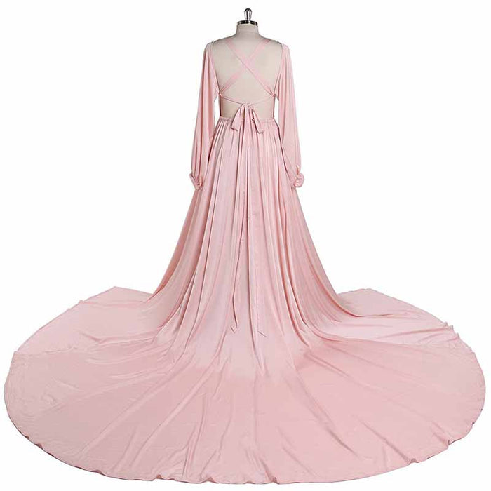 Long Gown Flared Long Sleeve Maxi Maternity Dress