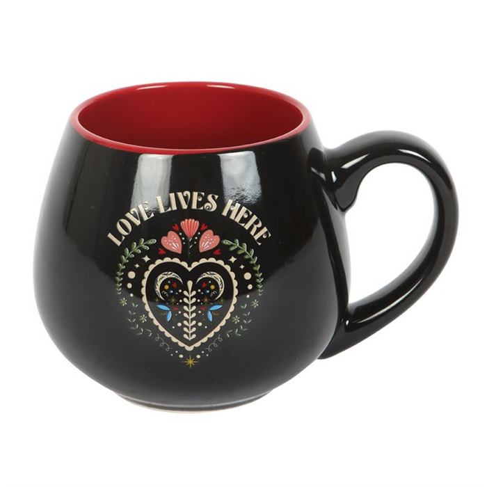 Love Lives Here Folk Heart Rounded Mug 🇬🇧