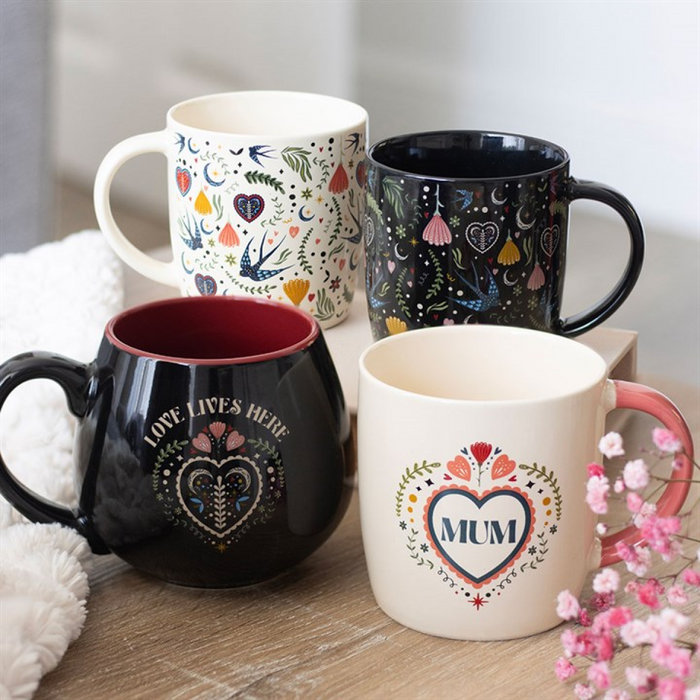 Love Lives Here Folk Heart Rounded Mug 🇬🇧