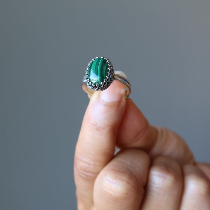 hand modeling sterling silver malachite ring