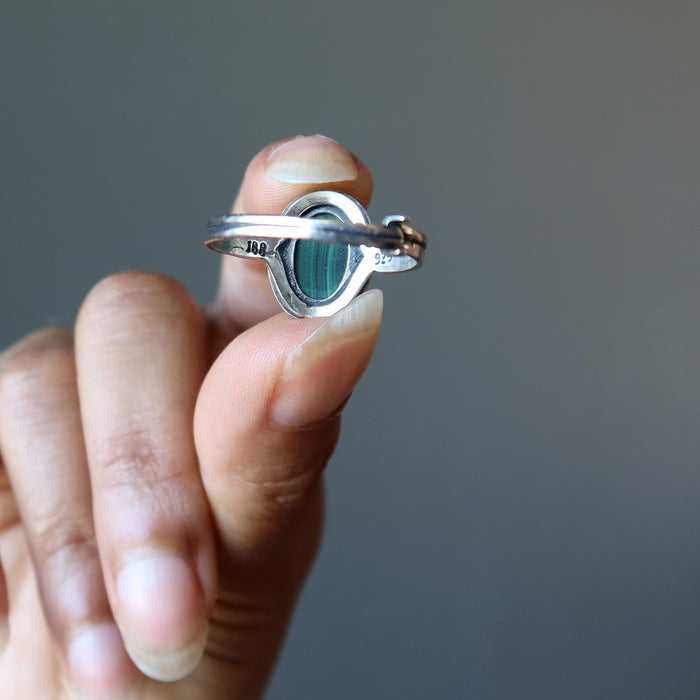 hand modeling sterling silver malachite ring