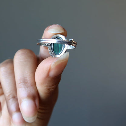 hand modeling sterling silver malachite ring