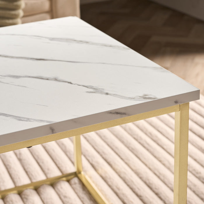 Manhattan Marble Effect Rectangle Coffee Table - White/Gold 🇬🇧