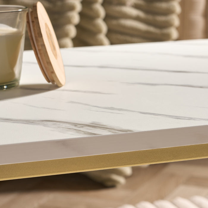 Manhattan Marble Effect Rectangle Coffee Table - White/Gold 🇬🇧