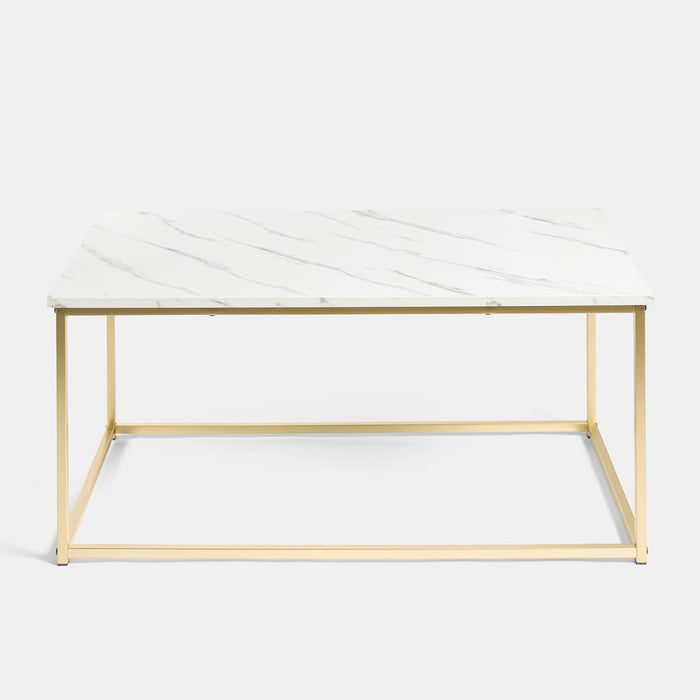 Manhattan Marble Effect Rectangle Coffee Table - White/Gold 🇬🇧