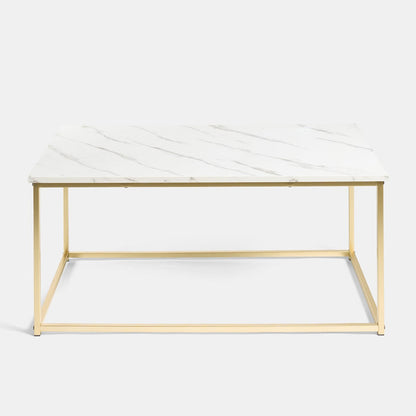 Manhattan Marble Effect Rectangle Coffee Table - White/Gold 🇬🇧