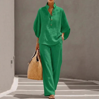 Maya summer co-ord set with straight-leg trousers