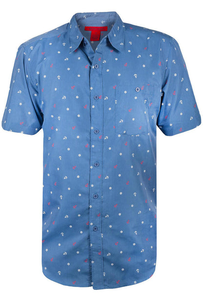 Mens Denim Anchor Print Hawaiian Shirt 🇬🇧
