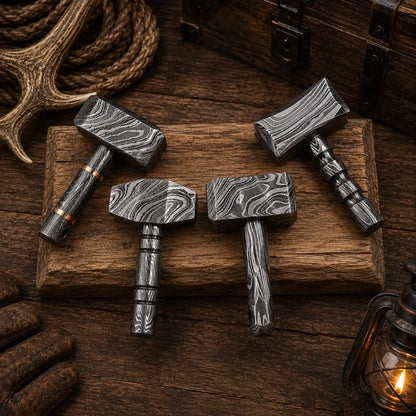 Mini Mjölnir Damascus Hammer Pendant – Handcrafted Norse Gift
