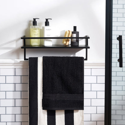 Mounted Towel Rail With Shelf - Black 🇬🇧