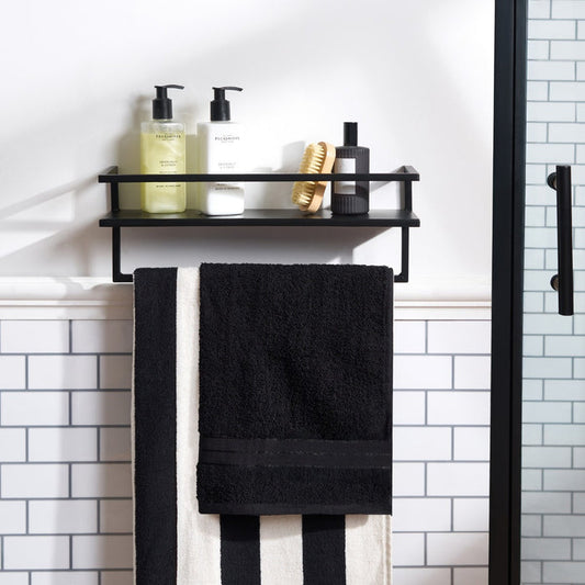 Mounted Towel Rail With Shelf - Black 🇬🇧