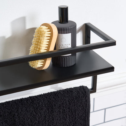 Mounted Towel Rail With Shelf - Black 🇬🇧