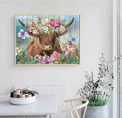 New Diamond Painting Cow And Flower 5d Diamond Painting Cow Living Room Decorative Painting 🇨🇳