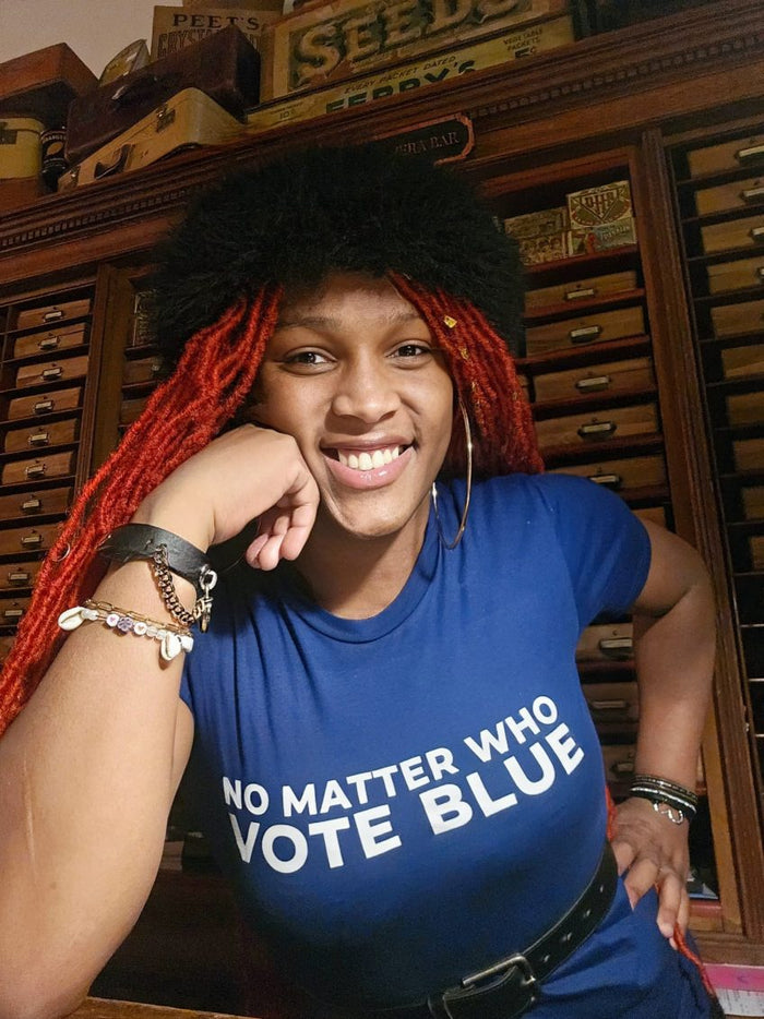 No Matter Who VOTE BLUE Crew Neck Adult 2024 Election T-Shirt - TheBoxSF