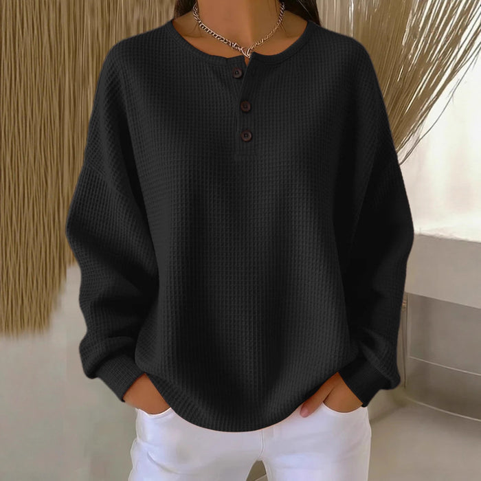 Nova waffle-knit long-sleeve pullover top