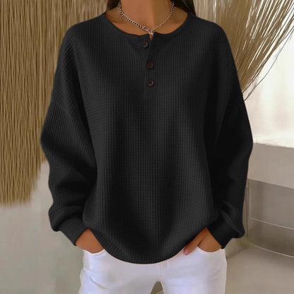 Nova waffle-knit long-sleeve pullover top
