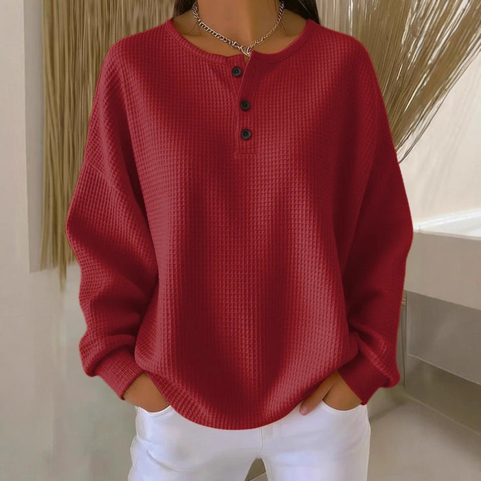 Nova waffle-knit long-sleeve pullover top