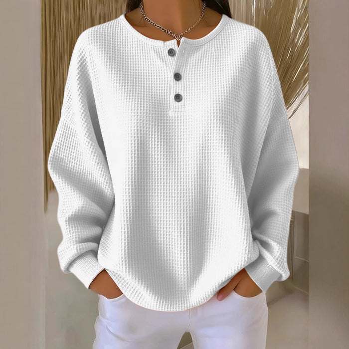 Nova waffle-knit long-sleeve pullover top