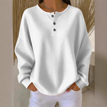 Nova waffle-knit long-sleeve pullover top
