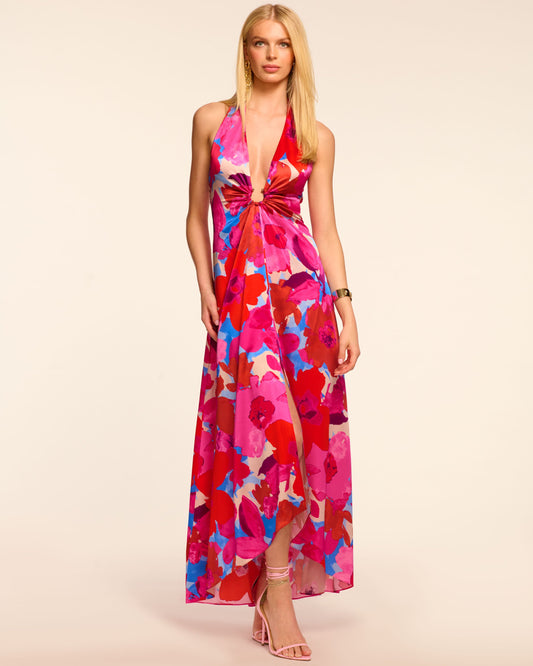 Darbi Silk Plunging Halter Gown