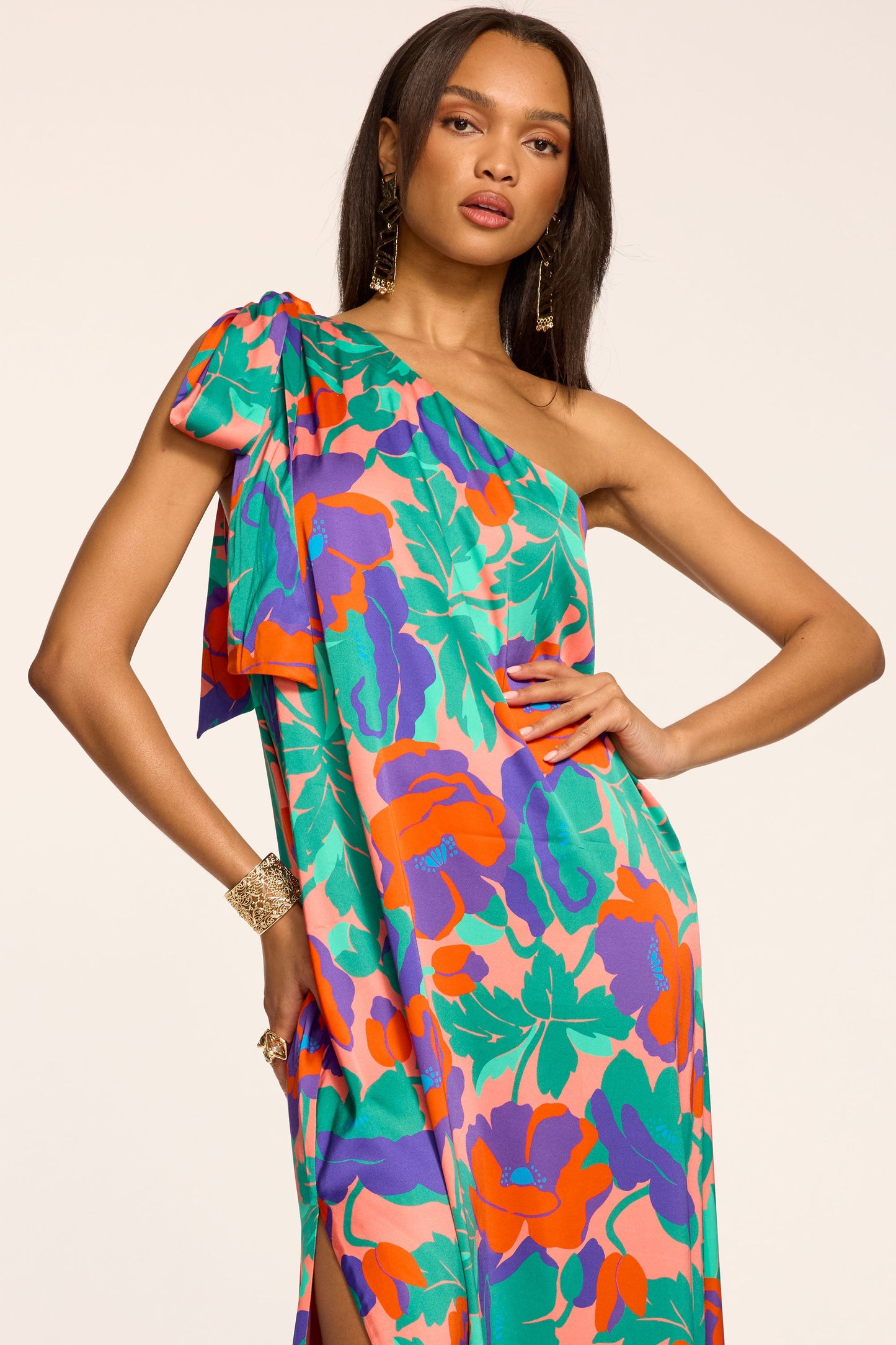 Benita Printed One-Shoulder Gown