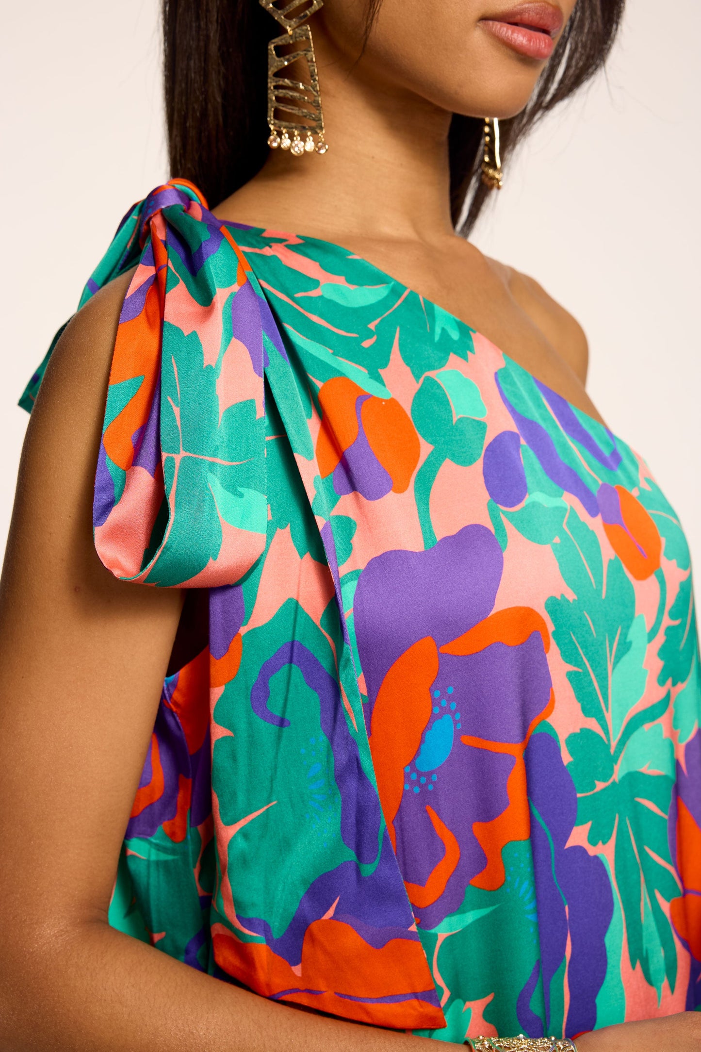 Benita Printed One-Shoulder Gown