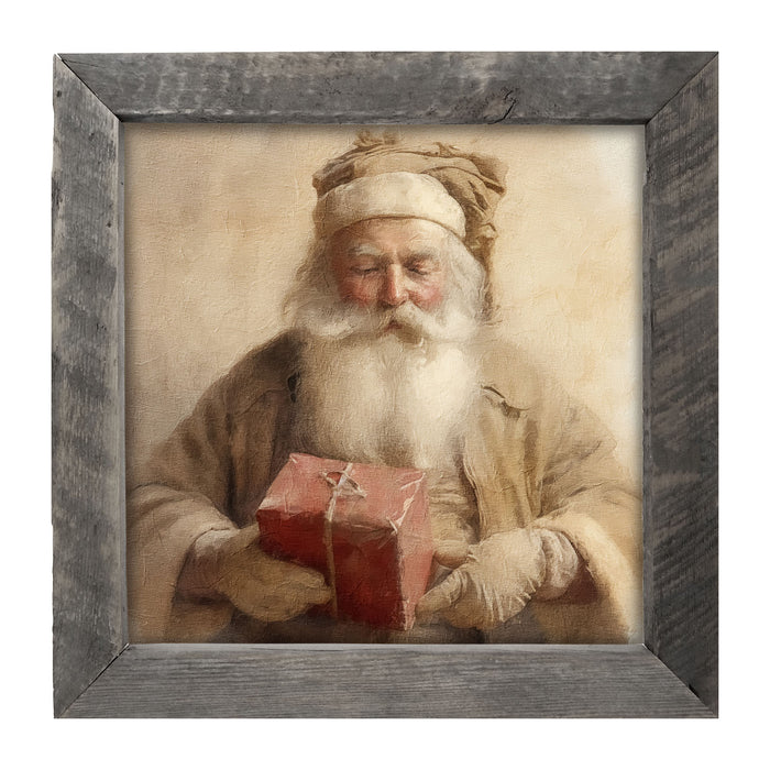 Old world Santa holding gift