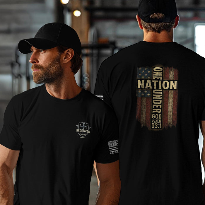 One Nation Under God Shirt - Psalm 33:1 Christian Patriotic Cross Tee | Faith and Freedom T-Shirt | USA Flag Christian Shirt for Men & Women