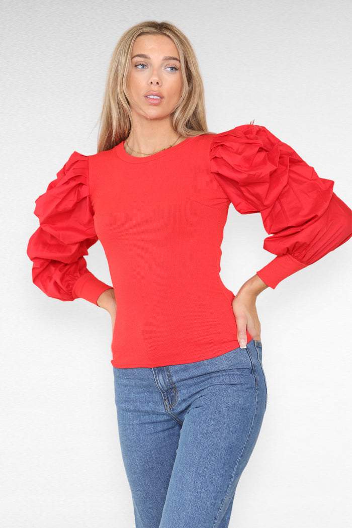 Oversized Puff Sleeves Ribbed Top 🇬🇧