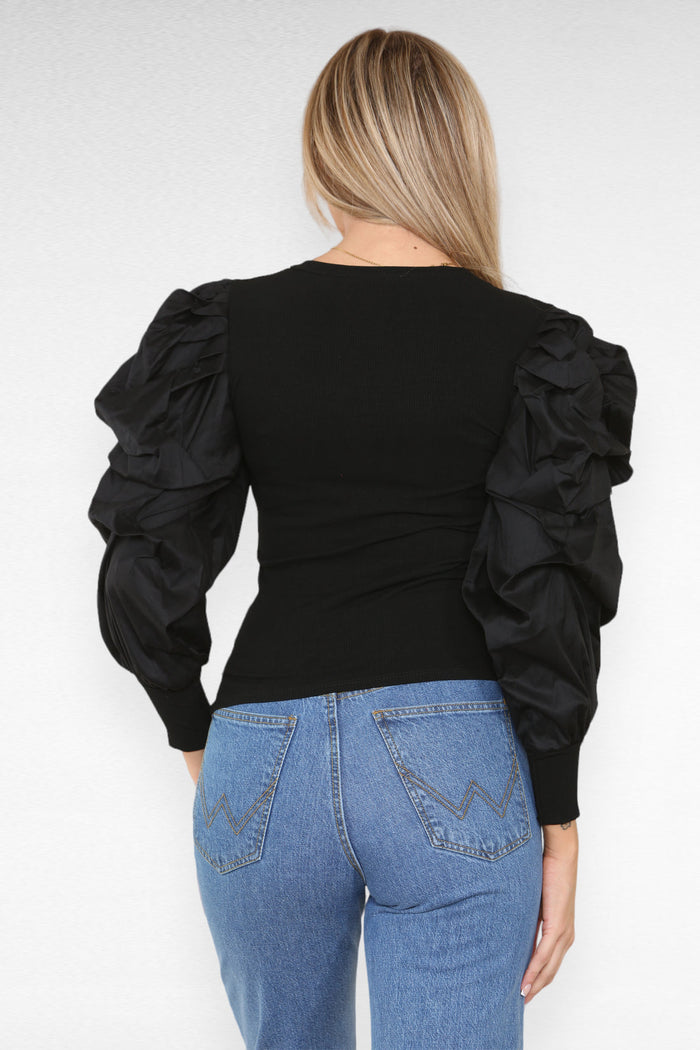 Oversized Puff Sleeves Ribbed Top 🇬🇧