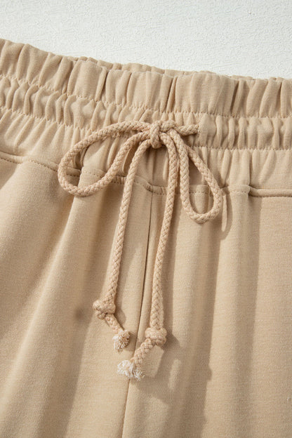 Parchment Solid Color Loose Tee Drawstring Wide Leg Pants 2pcs Outfit 🇺🇸