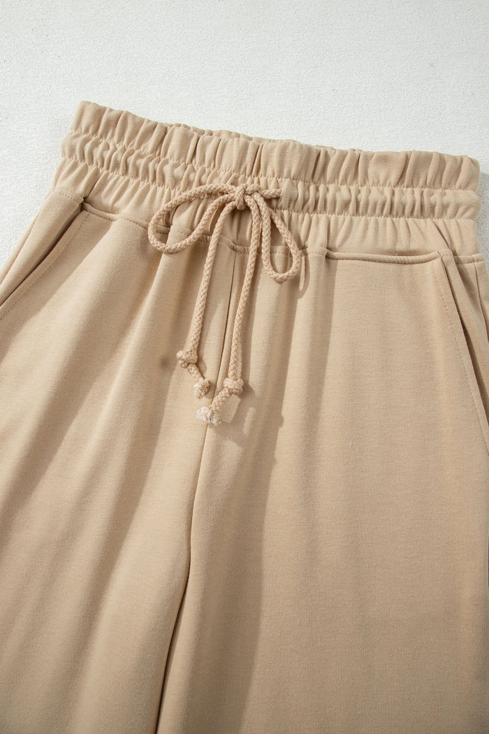 Parchment Solid Color Loose Tee Drawstring Wide Leg Pants 2pcs Outfit 🇺🇸