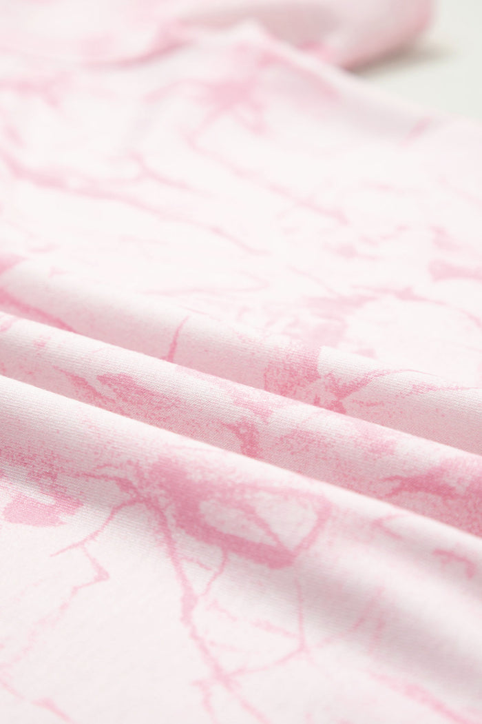 Pink Abstract Print V Neck Loose Tee Drawstring Shorts 2pcs Outfit 🇺🇸
