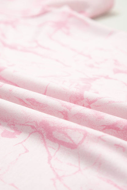 Pink Abstract Print V Neck Loose Tee Drawstring Shorts 2pcs Outfit 🇺🇸
