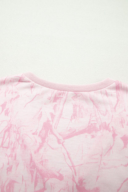 Pink Abstract Print V Neck Loose Tee Drawstring Shorts 2pcs Outfit 🇺🇸