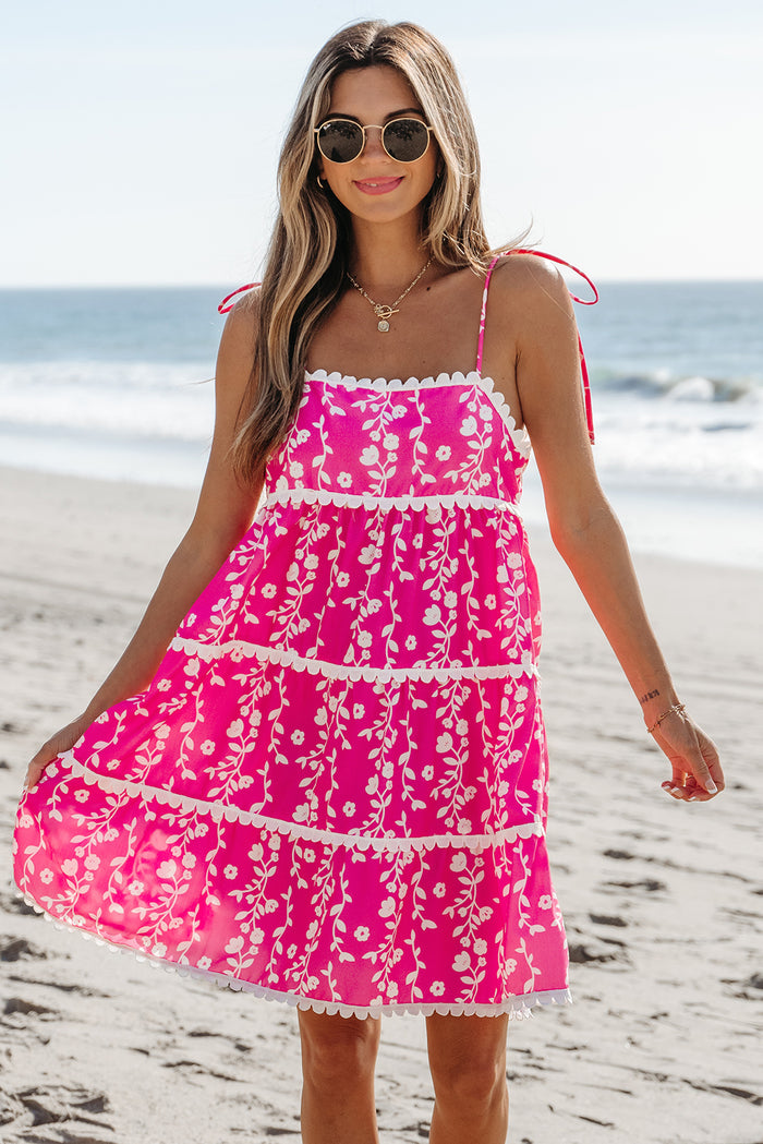 Pink Floral Print Ric Rac Patched Sleeveless Mini Dress 🇺🇸