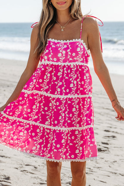 Pink Floral Print Ric Rac Patched Sleeveless Mini Dress 🇺🇸