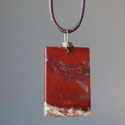 red rectangle jasper necklace on leather