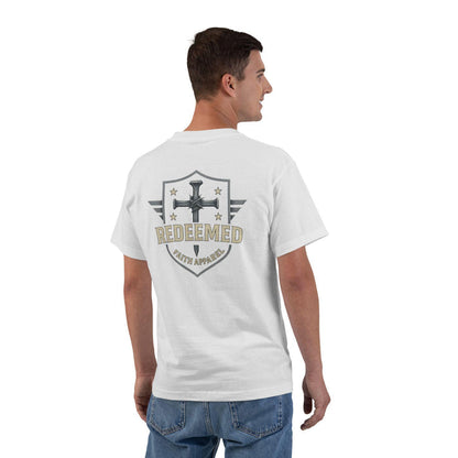 Redeemed Faith Apparel Logo Tee: Christian Cross & Shield Design