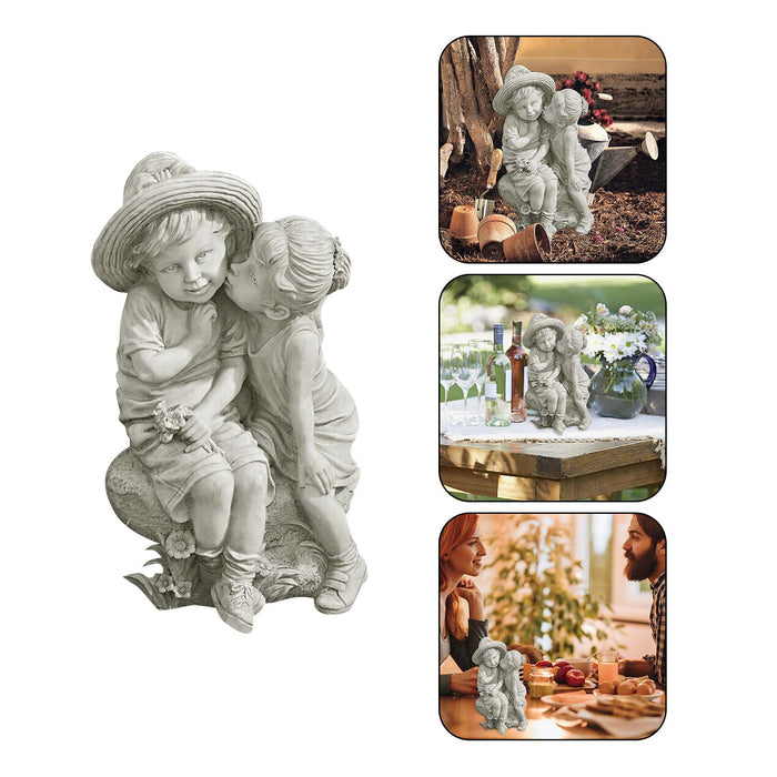Resin Ornaments Garden Decoration Little Boy Girl Kiss Statue 🇨🇳