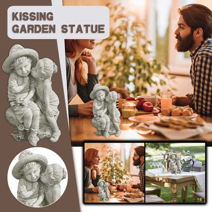 Resin Ornaments Garden Decoration Little Boy Girl Kiss Statue 🇨🇳