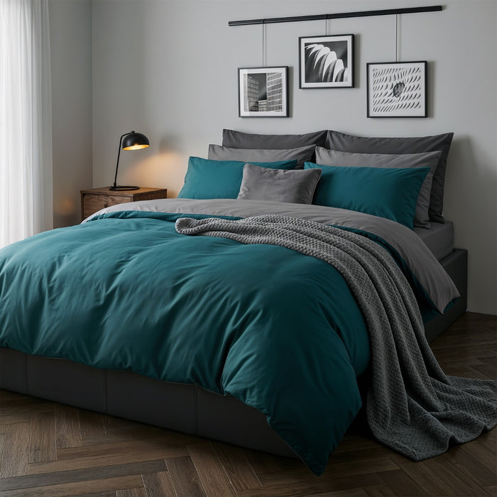 Reversible Duvet Cover Set - Teal/Grey 🇬🇧