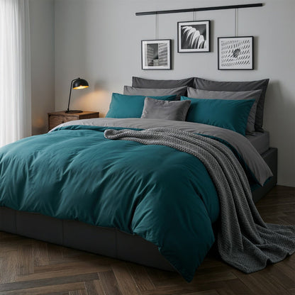 Reversible Duvet Cover Set - Teal/Grey 🇬🇧