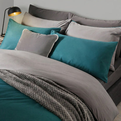 Reversible Duvet Cover Set - Teal/Grey 🇬🇧