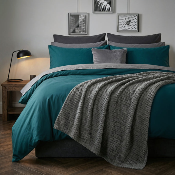 Reversible Duvet Cover Set - Teal/Grey 🇬🇧