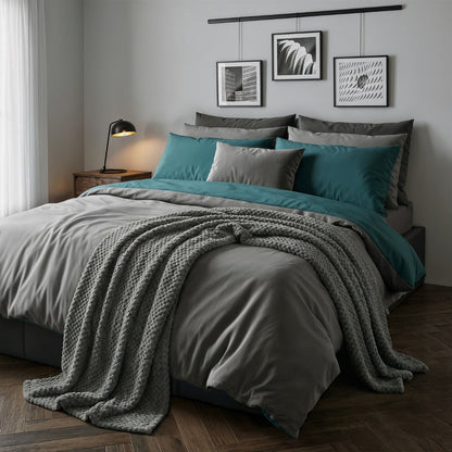 Reversible Duvet Cover Set - Teal/Grey 🇬🇧